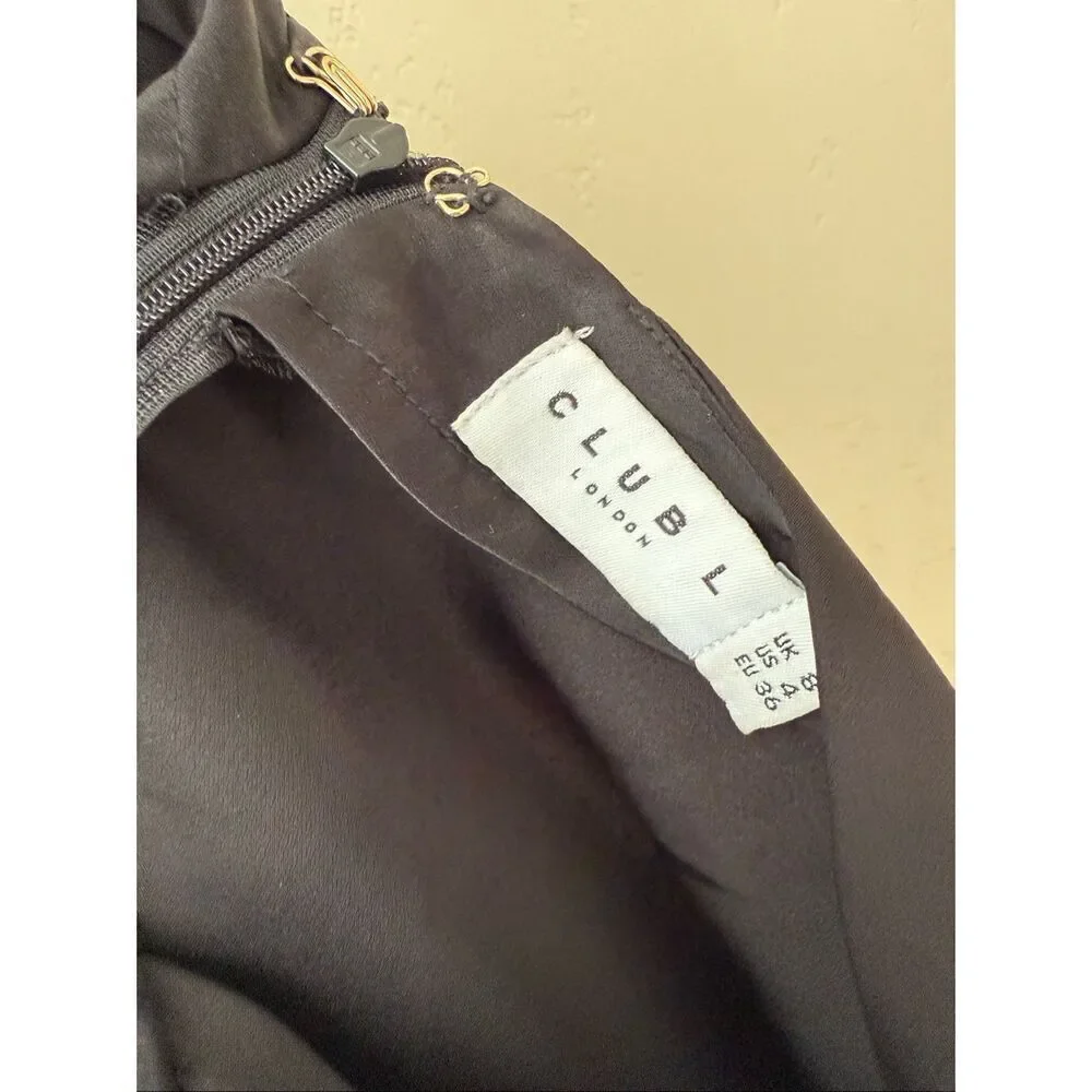 Club L London Unbeatable Satin Cross Over Halter-Neck Maxi Dress in Black - Picture 5 of 7